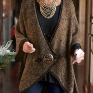 Soft Surroundings Mei Ling Sweater Cape Poncho Brown One Size